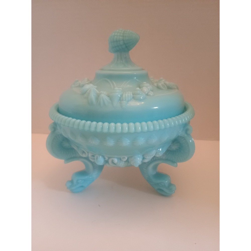 Westmoreland Glass Blue Opaline Argonaut Dragon Footed Shell Candy/Trinket Dish